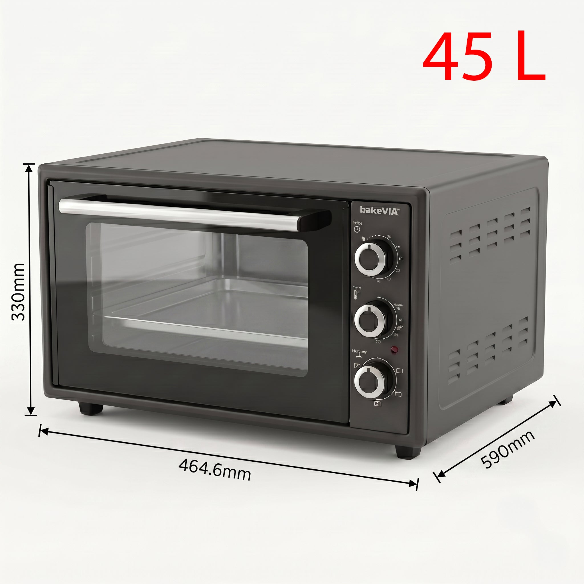 bakeVIA Minibackofen 45 L – Großer Umluftofen, voll emailliert